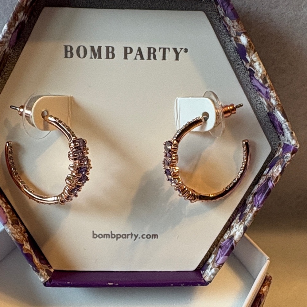 Bomb Party Gold and Purple Hoop Earrings